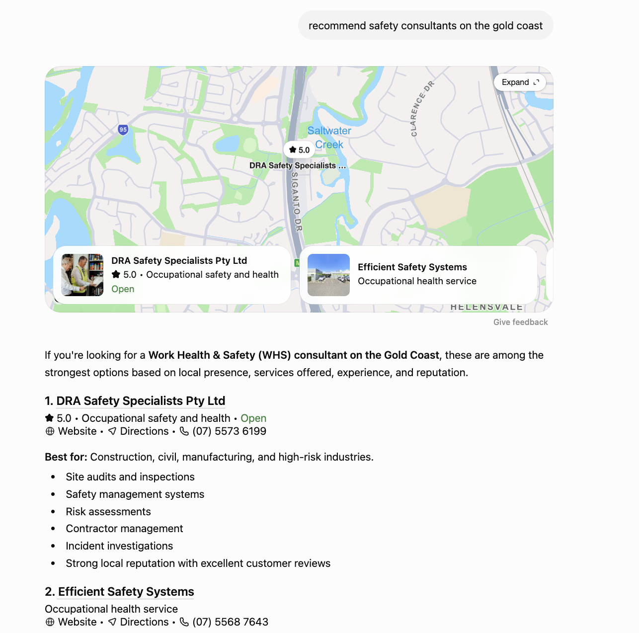ChatGPT recommending a Northstar client